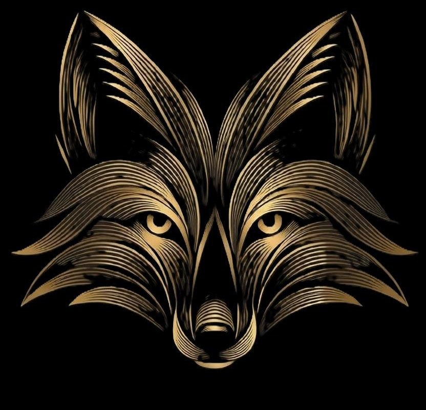 Goldfux-Logo: ein Fuchskopf aus feinen goldenen Linien auf schwarzem Grund